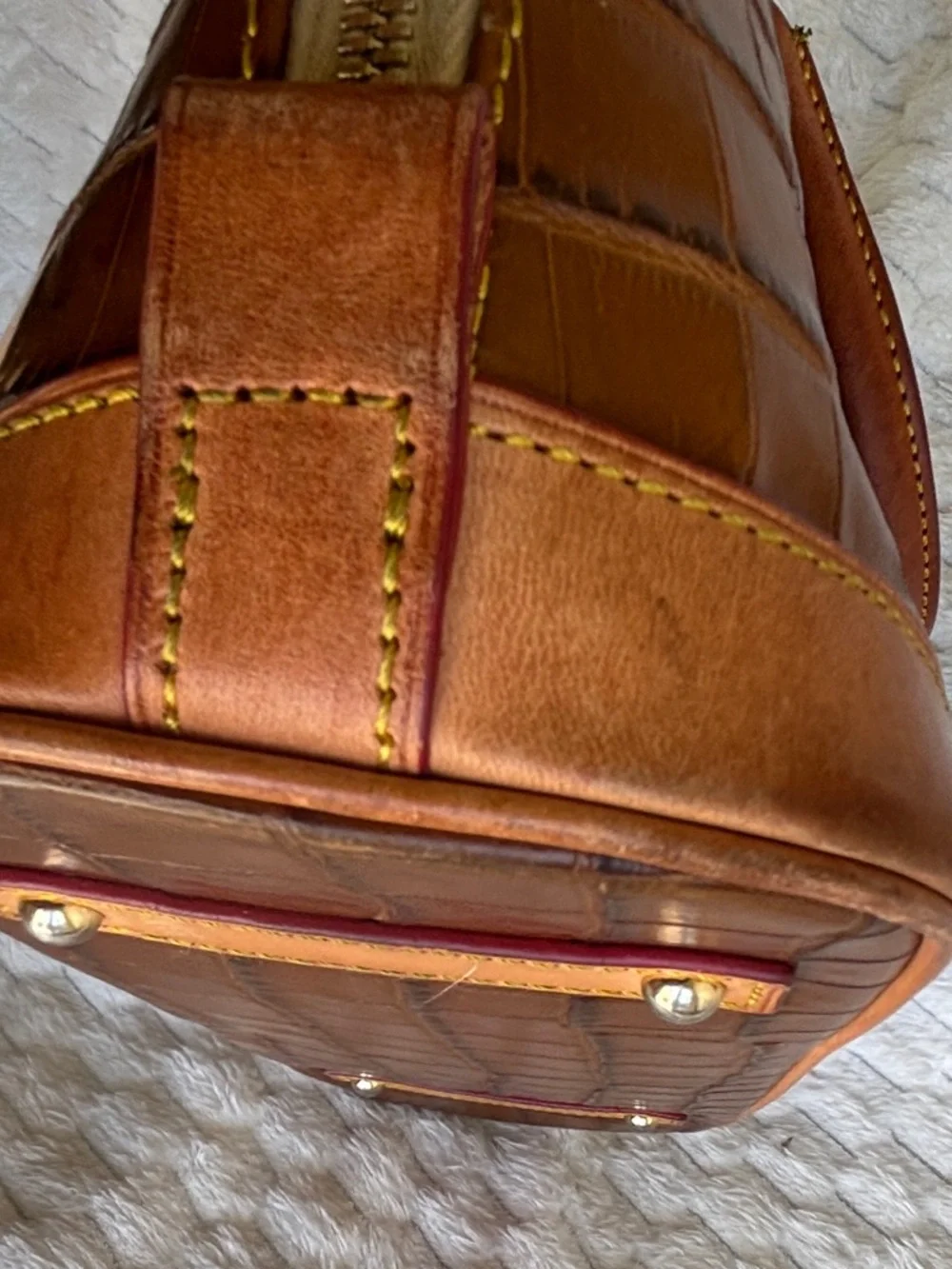 Dooney & Bourke Brown Croc Embossed Leather Dome Satchel Gold Hardware
